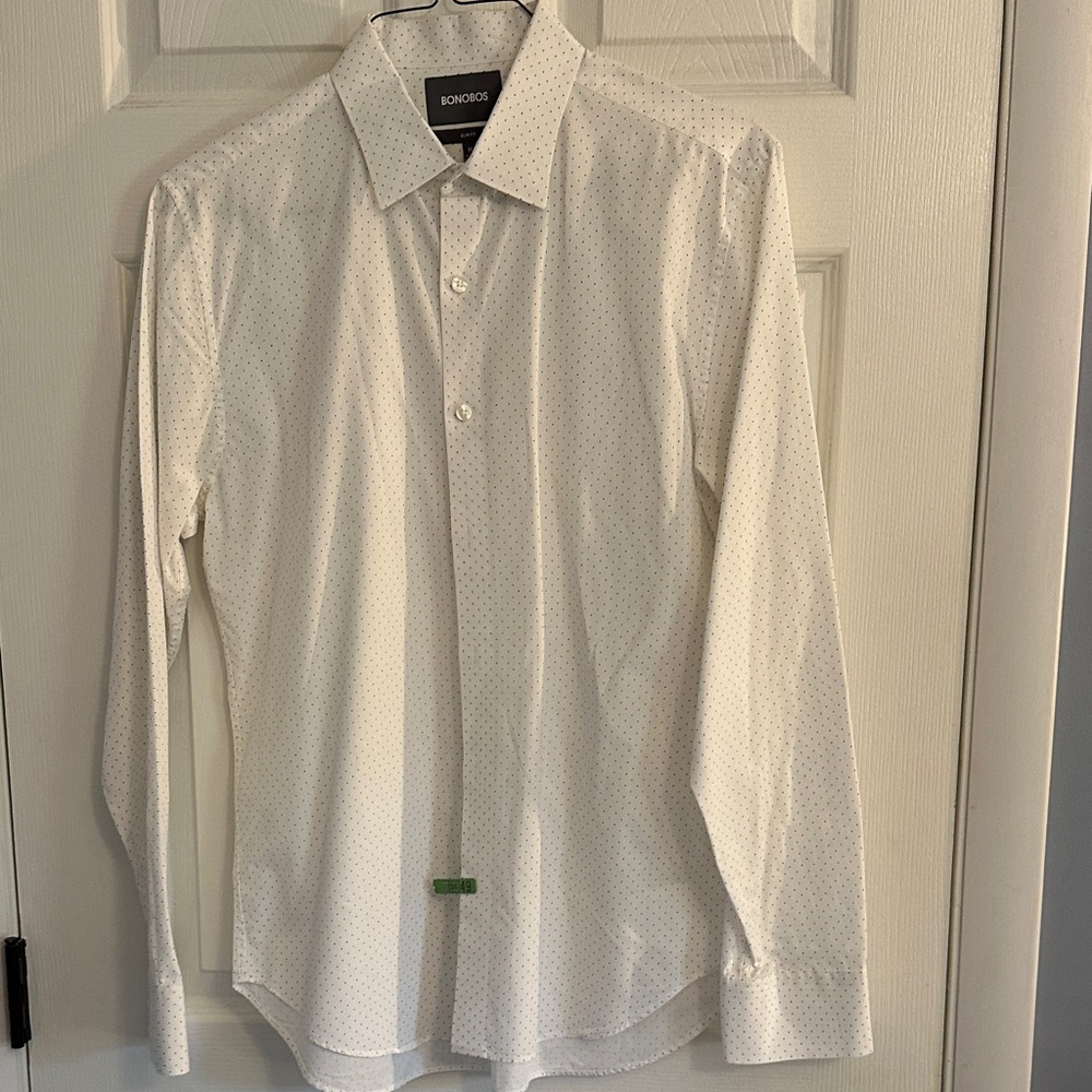 Bonobos Men's White Dress Shirt with   Small Black Dots - M